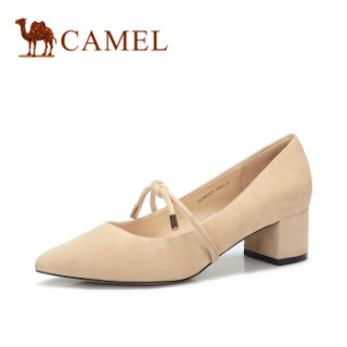 CAMEL 骆驼 时装系列 女士 优雅甜美蝴蝶结扣饰粗跟单鞋 A91901625 杏色 38
