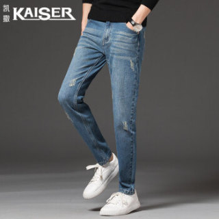 凯撒(KAISER)牛仔裤 男2019春季新款修身小脚舒适时尚青年休闲牛仔男士长裤 Q913-N8619 深蓝色 27