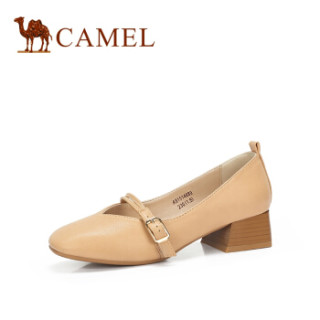 CAMEL 骆驼 女士 文艺复古腕带方头粗跟单鞋 A91514689 粉杏 37