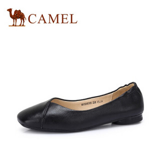 CAMEL 骆驼 女士 文艺舒适牛皮方头套脚单鞋 A915046183 黑色 40