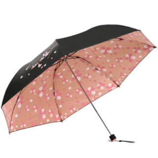 天堂伞 聆听花开碰击黑胶三折小黑伞晴雨伞33509E桔红色
