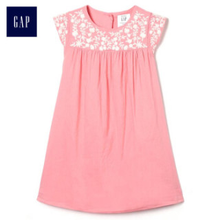Gap旗舰店 童装 女婴幼儿 夏季沉肩袖圆领刺绣连衣裙307269 粉色 90cm(2T)