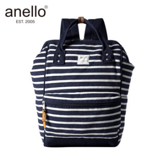 日本anello 离家出走棉质运动款金属支架双肩背包B0911A深蓝条纹