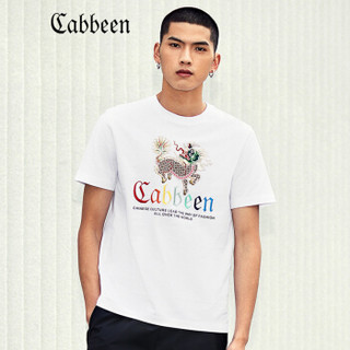 Cabbeen 卡宾男装中国风刺绣圆领短袖T恤2019新品春季故宫系列联名款国潮A 漂白色54/185/XXL