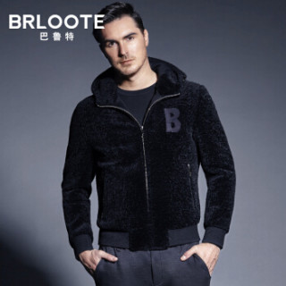 Brloote/巴鲁特轻奢皮草男真皮羊绒夹克男士短款连帽加厚羊毛呢大衣外套 2018冬装 黑色 180/100A