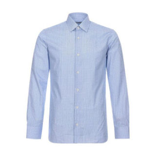 Z ZEGNA 杰尼亚 奢侈品 男士浅蓝色方块图案棉质长袖衬衫 405081 9DFKTM 44 42码