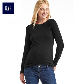 Gap旗舰店 孕妇装纯色柔软莫代尔船领长袖T恤基本款上衣 274496 正黑色 165/88A(S)