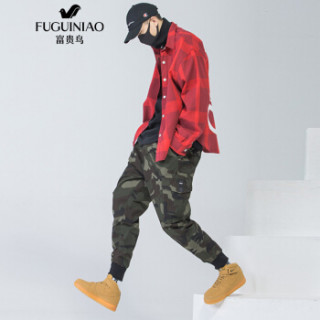 富贵鸟(FUGUINIAO)运动裤男2019春季新款束脚裤潮牌宽松迷彩小脚裤休闲裤男 军绿 M