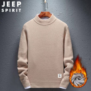 吉普 JEEP 针织衫男 2018年秋季纯色套头半高领打底衫青中年修身毛衣 XH181213JEEP 加绒-卡其 L
