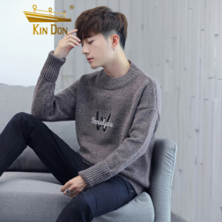 金盾(KIN DON)针织衫 新款男士时尚潮流加厚保暖圆领毛衣211-1-M9180咖啡色M