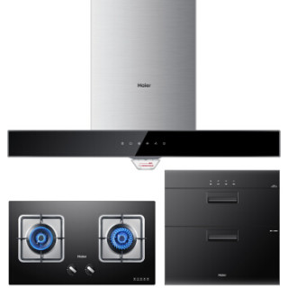 海尔(Haier)大吸力欧式抽油烟机 燃气灶具 光波二星消毒柜三件套(天然气)CXW-200-E900T6(J)