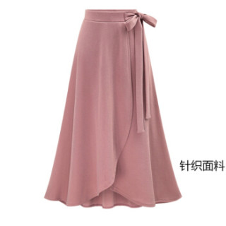 BANDALY 2019春季新款女装新品半身裙女欧美大码不规则开叉绑带女裙 cchOMW7200 粉色(针织面料) S