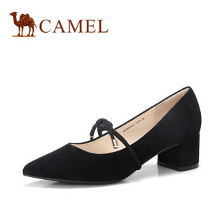 CAMEL 骆驼 时装系列 女士 优雅甜美蝴蝶结扣饰粗跟单鞋 A91901625 黑色 39