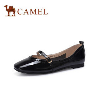 CAMEL 骆驼 女士 复古气质方扣饰带方头芭蕾舞鞋 A91893632 黑色 38