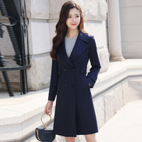 米兰茵（MILANYIN）女装 2019年春季时尚潮流舒适简约个性中长款纯色长袖风衣 ML19178 藏青色 4XL