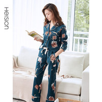海之宁 睡衣两件套女纯棉春秋季长袖长裤开衫宽松起居服女士薄款全棉印花家居服可出门套装 H81QWJT066 L码