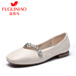 Fuguiniao 富贵鸟 女单鞋方头浅口简约时尚百搭F953305C 米白 40