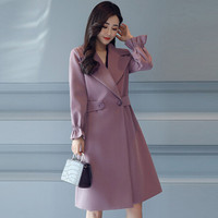 米兰茵（MILANYIN）女装 2019年春季时尚潮流舒适简约个性修身中长款纯色长袖风衣 ML19184 紫色 L