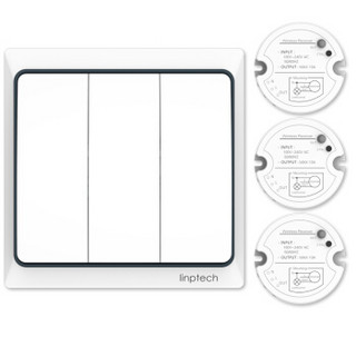 领普科技（linptech）智能无线遥控开关 220V家用灯具自发电防水单控多控插座 三开单控遥控开关套装