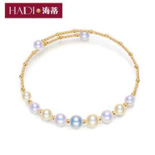 海蒂(haidi)菡薇 正圆AKOYA海水珍珠弹力手链 18K金 混彩 3.5-6.5mm