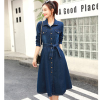古地斯 GuDiSi 牛仔风衣连衣裙韩版2019新款春秋季女修身过膝牛仔服中长款外套G8706 蓝色 M