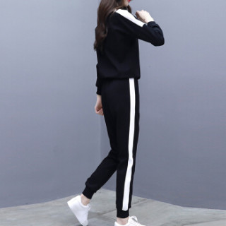 MAX WAY 女装 2019年春季新款韩版潮学生宽松圆领长袖显瘦跑步服卫衣两件套 MWYH090 黑色 S