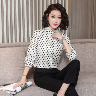 奥豚 AOTUN 真丝衬衣女2019春新款长袖气质显瘦桑蚕丝打底衬衫上衣AS-C21 白色 M