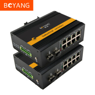 博扬(BOYANG)BY-GG208A/B工业级光纤收发器 千兆二光八电单模单纤以太网交换机 含电源DC12~58V不含模块