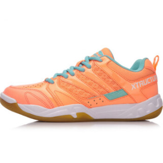 LI-NING 李宁 羽毛球系列女子羽毛球训练鞋 AYTN042 荧光浅橙/水池蓝 35.5码