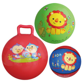 费雪(Fisher Price)儿童玩具球(7寸篮球狮子+9寸拍拍球绿色+10寸摇摇球红色 赠送打气筒)