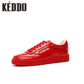 keddo 休闲韩版时尚漆皮直板公主学院风百搭小白鞋女CN088KD107/02KD 大红色 39