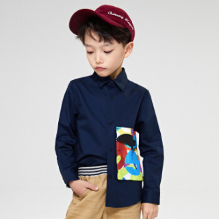 gxg kids童装上衣藏青口袋休闲衬衣男童春款长袖衬衫 藏青色 130