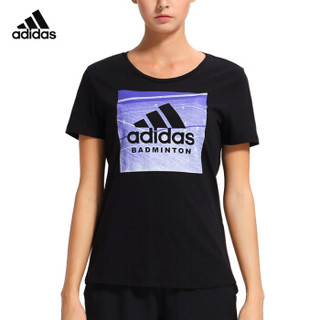 adidas 阿迪达斯 CATEGORY系列运动服女款 休闲T恤 网羽球衣 羽毛球服 黑色 CE7490 S码
