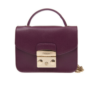 FURLA 芙拉 METROPOLIS系列 SS19 CRUISE 女士 牛皮剖层革 酒红色 迷你 手提斜挎单肩小方包链条包993827
