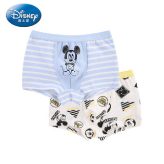 迪士尼 Disney 自营童装男童中小童平角内裤两连包2019春夏新款 DA922HW59 白底满印 蓝白条 120
