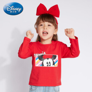 迪士尼 Disney 自营童装女童中小童时尚针织长袖T恤上衣2019春夏新款 DA9169D3E02 鲜红 80