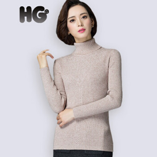 HG冬季新款高领毛衣女韩版修身加厚保暖提花纹打底衫百搭 花驼 160/84A/M