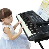 俏娃宝贝 QIAO WA BAO BEI 61键电子琴儿童初学者多功能钢琴键盘弹奏女孩带麦克风3-6-12岁带琴架 王子黑色