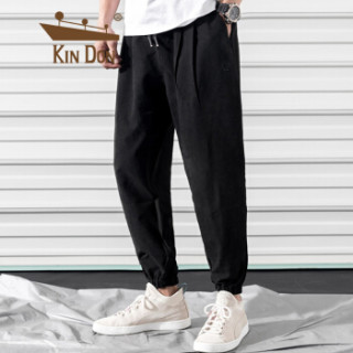 金盾 KIN DON 休闲裤男士 2019春夏新品青年男装宽松休闲九分哈伦长裤子 688 黑色 2XL+T恤x1