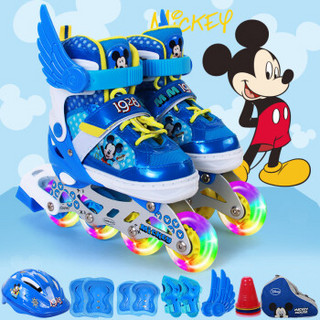 Disney 迪士尼 迪士尼(Disney)儿童溜冰鞋全闪光轮滑鞋套装 轮滑包可调旱冰鞋DCB71250-A8-1米奇35-38