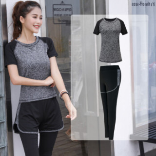 徽昂 瑜伽服女套装显瘦健身服跑步训练速干衣健身衣服瑜伽服运动套装女春夏季 灰色两件套L码