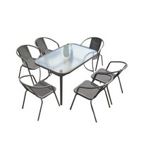 鲸伦（KINGRUNNING）户外阳台休闲桌椅小藤椅三件套 藤编家具组合 6+钢化玻璃长桌（120*80cm）