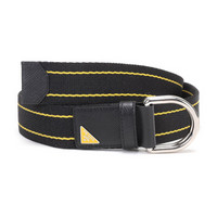 PRADA 普拉达 男士黑色黄色条纹织物双环扣式腰带 2CN028 2CED F0C5Z 95cm