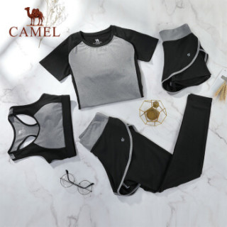 骆驼(CAMEL)2019年春季春夏休闲运动四件套女瑜伽训练跑步弹力透气轻盈套装 Y9S1T6613 灰色 S