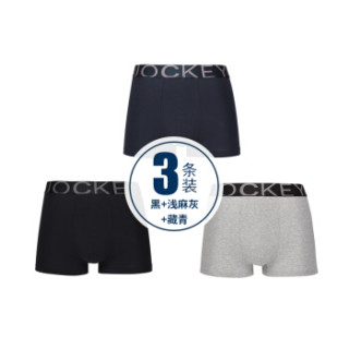 JOCKEY 男士内裤男平角裤棉质混色3条装透气中腰平角内裤 JK10200001020 H16 黑+浅麻灰+藏青 M (黑色、M、平角裤、棉质)