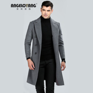 ANGELOYANG 男 男士双面尼羊毛尼大衣2018秋冬新品70%羊毛中长款手工制作男中青年羊毛外套 7338 灰色 190