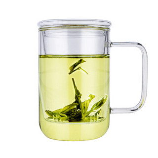 物生物（RELEA）玻璃杯 420ML君子杯创意玻璃杯带盖透明办公过滤茶杯男士水杯女士花茶杯子