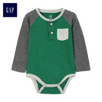 Gap旗舰店 男婴 亨利领长袖连体衣374323 绿色 3-6M