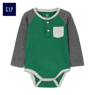Gap旗舰店 男婴 亨利领长袖连体衣374323 绿色 6-12M