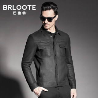 Brloote/巴鲁特男士真皮绵羊皮皮衣 男时尚修身短款夹克外套 黑色 170/92A